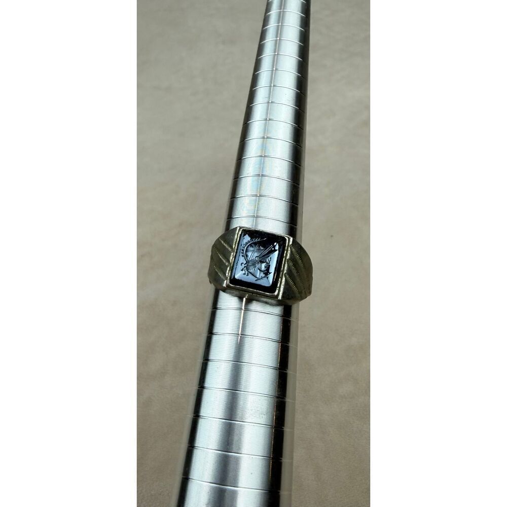 Vintage Art Deco Intaglio Hematite Ring Roman Soldier